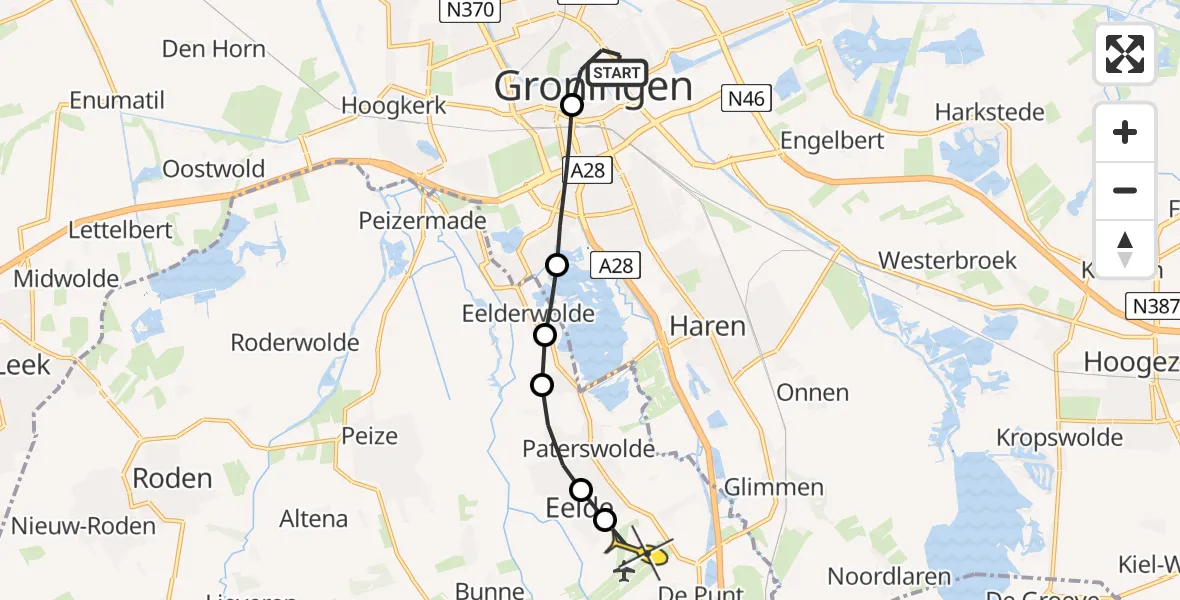 Routekaart van de vlucht: Lifeliner 4 naar Groningen Airport Eelde