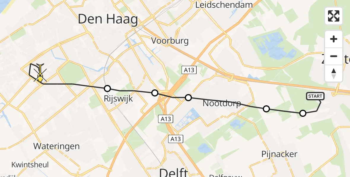 Routekaart van de vlucht: Lifeliner 2 naar Den Haag