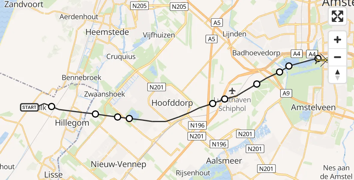 Routekaart van de vlucht: Lifeliner 1 naar VU Medisch Centrum Amsterdam