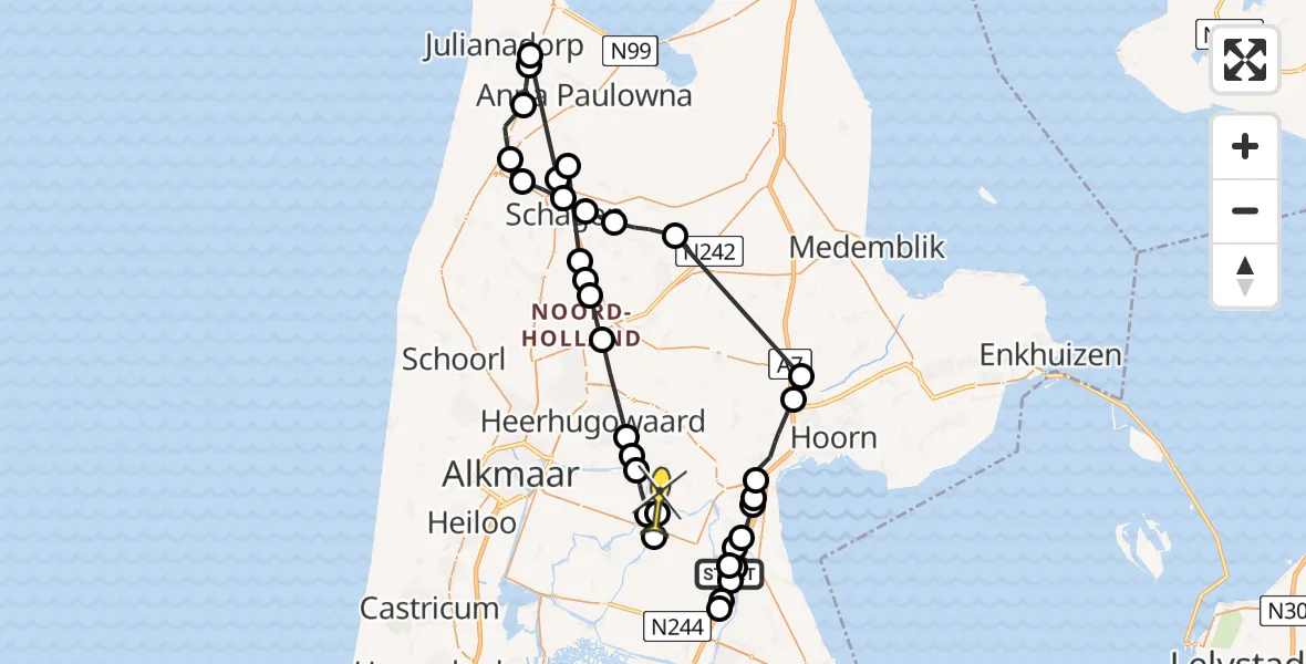 Routekaart van de vlucht: Politieheli naar Ursem