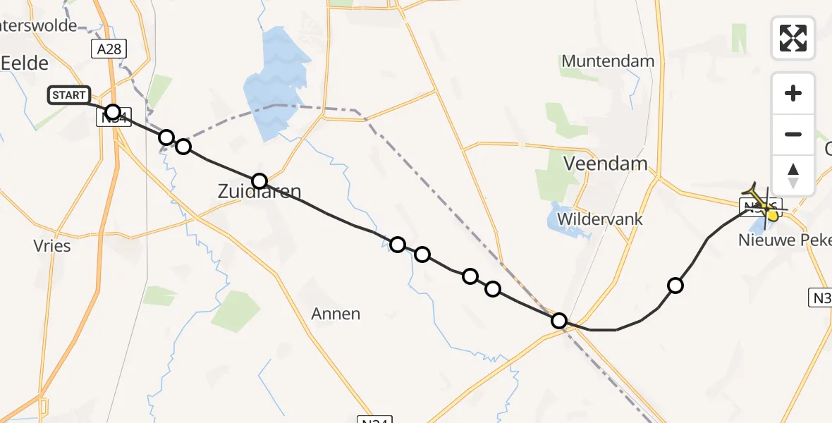 Routekaart van de vlucht: Lifeliner 4 naar Veendam