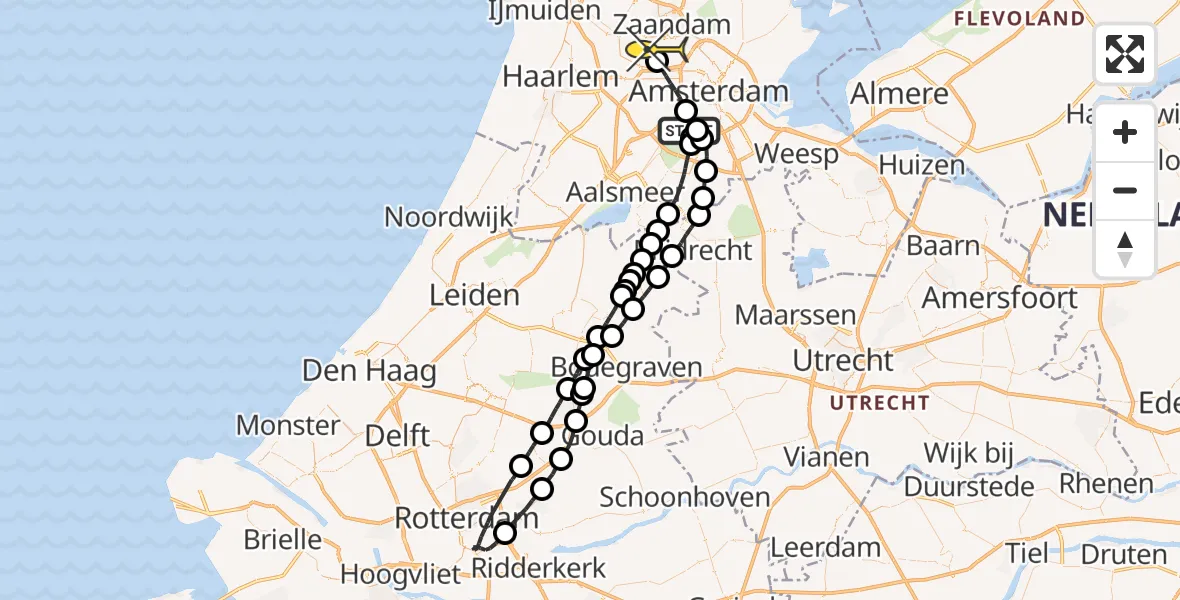 Routekaart van de vlucht: Lifeliner 1 naar Amsterdam Heliport
