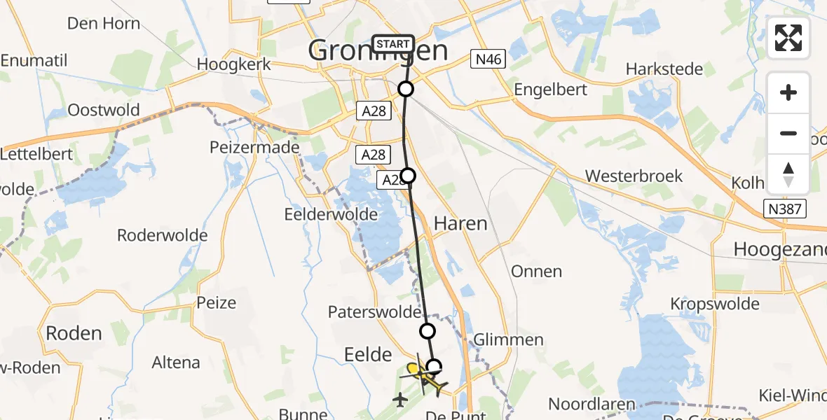 Routekaart van de vlucht: Lifeliner 4 naar Groningen Airport Eelde