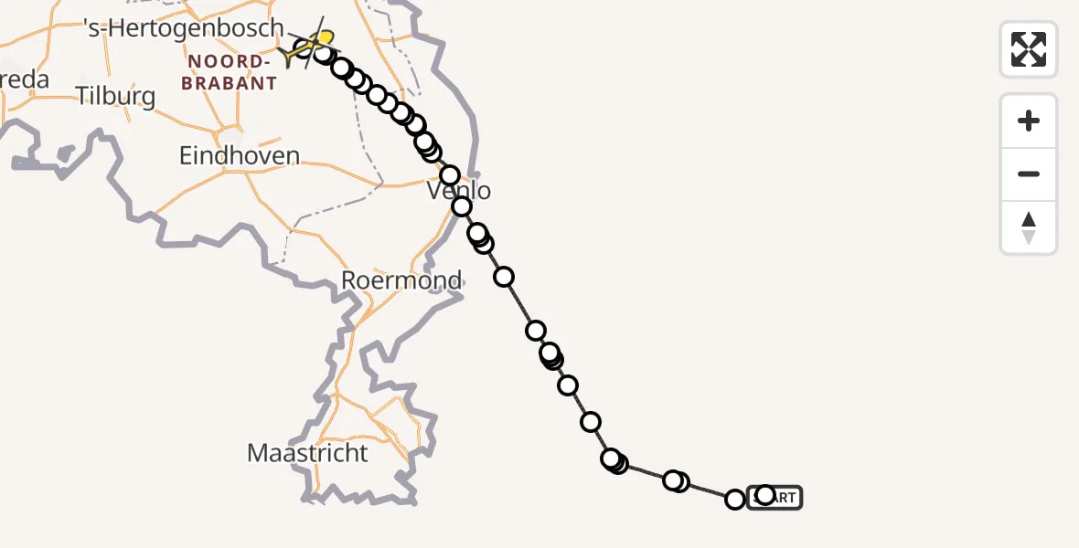 Routekaart van de vlucht: Traumaheli naar Vliegbasis Volkel