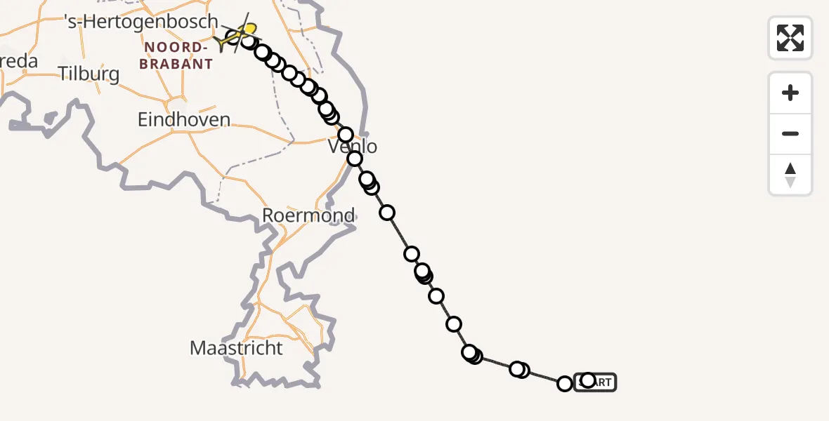 Routekaart van de vlucht: Traumahelikopter naar Vliegbasis Volkel