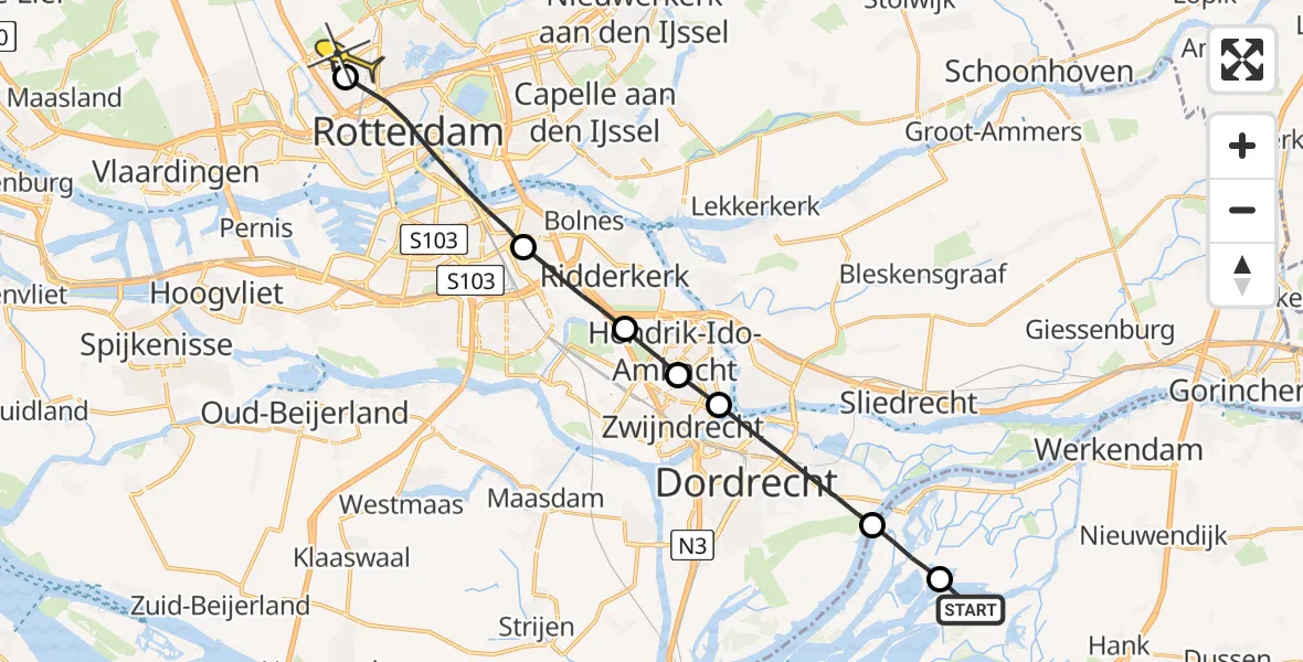 Routekaart van de vlucht: Lifeliner 2 naar Rotterdam The Hague Airport