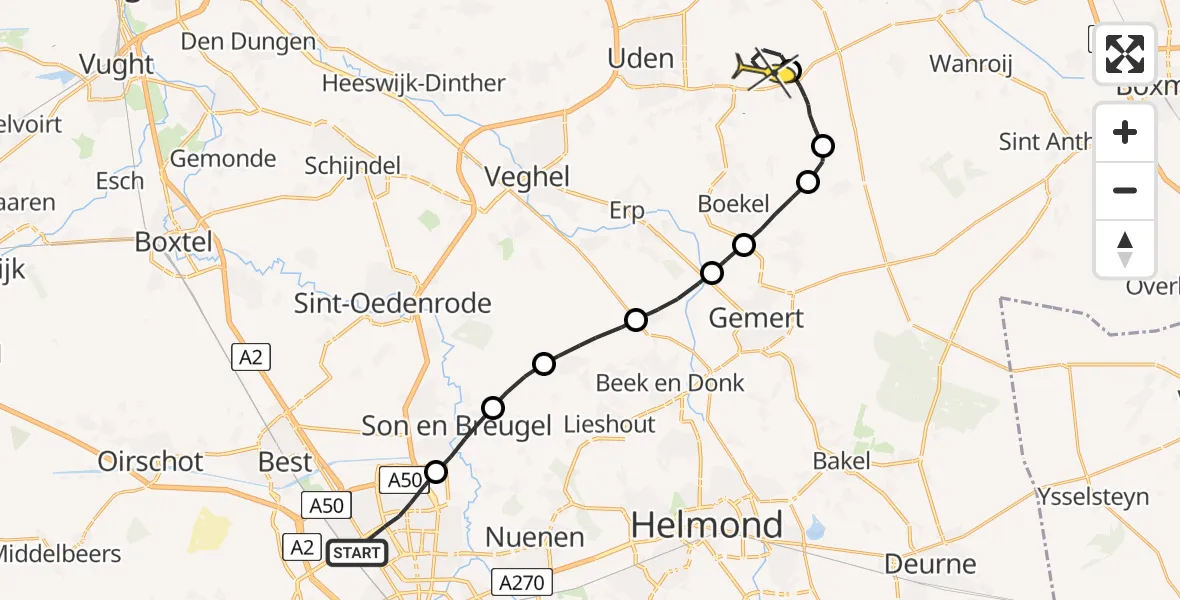 Routekaart van de vlucht: Lifeliner 3 naar Vliegbasis Volkel