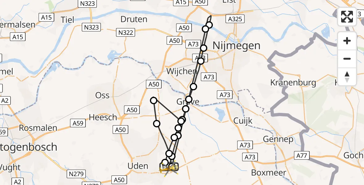 Vluchtroute Traumahelikopter Vliegbasis Volkel - Vliegbasis Volkel, 22 augustus 2022, 13:03