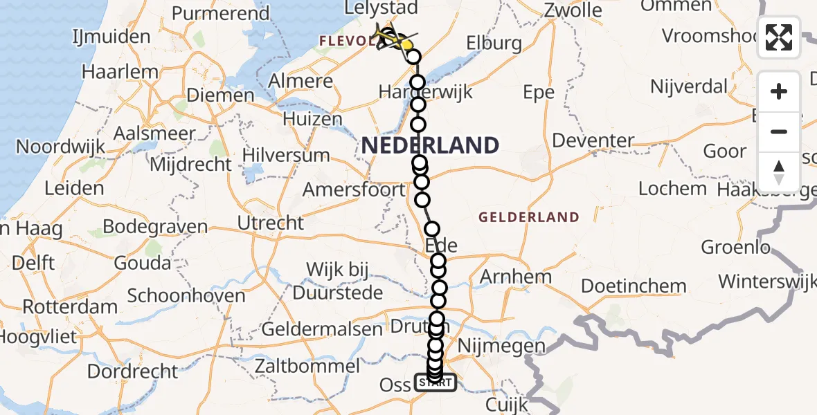Routekaart van de vlucht: Traumaheli naar Lelystad Airport