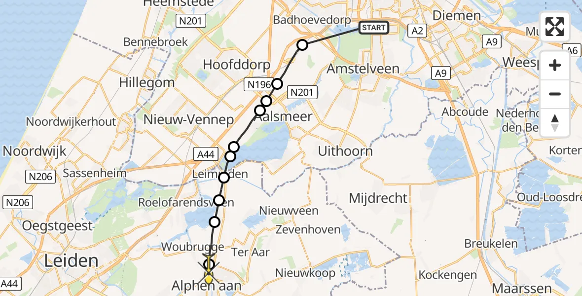 Routekaart van de vlucht: Lifeliner 1 naar Alphen aan den Rijn