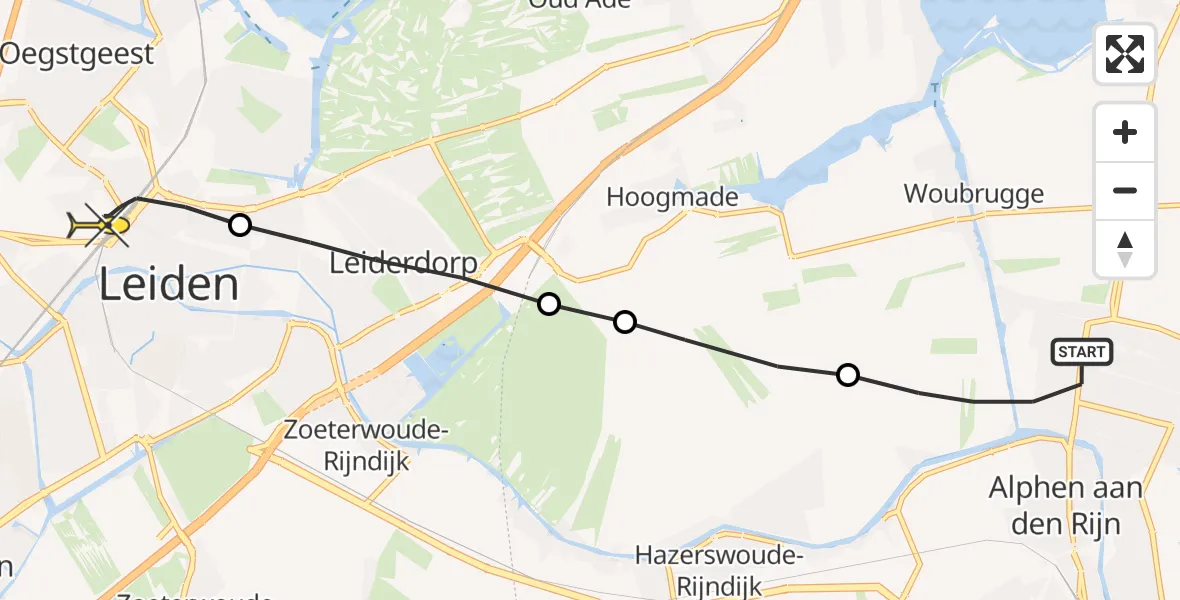 Routekaart van de vlucht: Lifeliner 1 naar Leiden