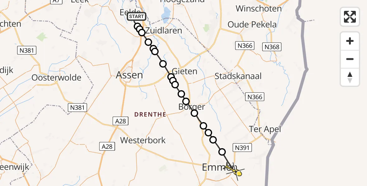 Routekaart van de vlucht: Lifeliner 4 naar Emmen