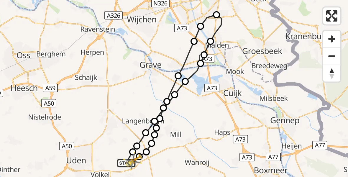 Vluchtroute Traumahelikopter Vliegbasis Volkel - Vliegbasis Volkel, 22 augustus 2022, 15:22