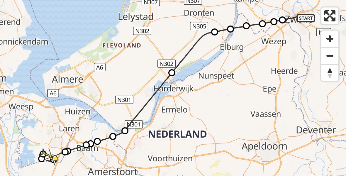 Routekaart van de vlucht: Lifeliner 1 naar Vliegveld Hilversum