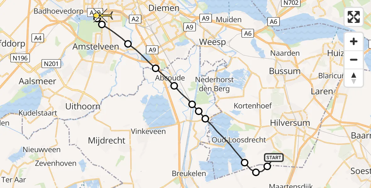 Routekaart van de vlucht: Lifeliner 1 naar VU Medisch Centrum Amsterdam