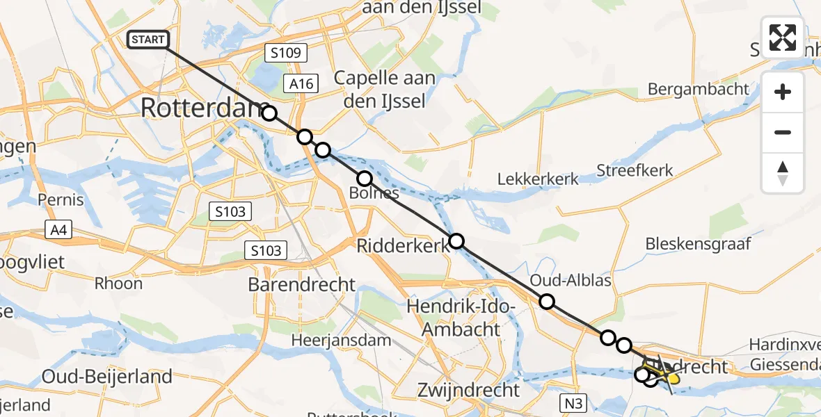 Routekaart van de vlucht: Lifeliner 2 naar Sliedrecht