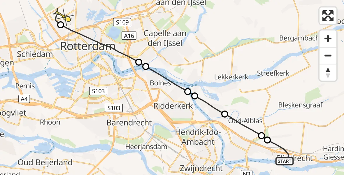 Routekaart van de vlucht: Lifeliner 2 naar Rotterdam The Hague Airport