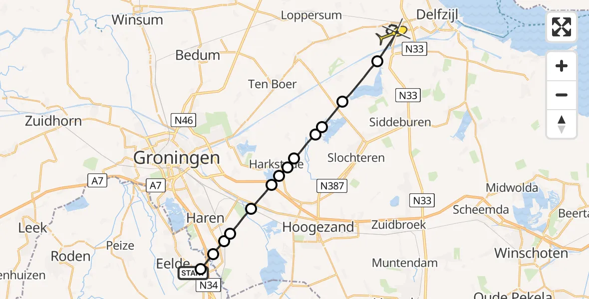 Routekaart van de vlucht: Lifeliner 4 naar Appingedam