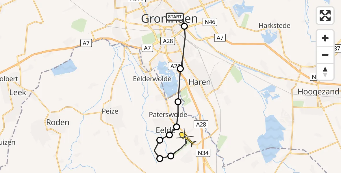 Routekaart van de vlucht: Lifeliner 4 naar Groningen Airport Eelde