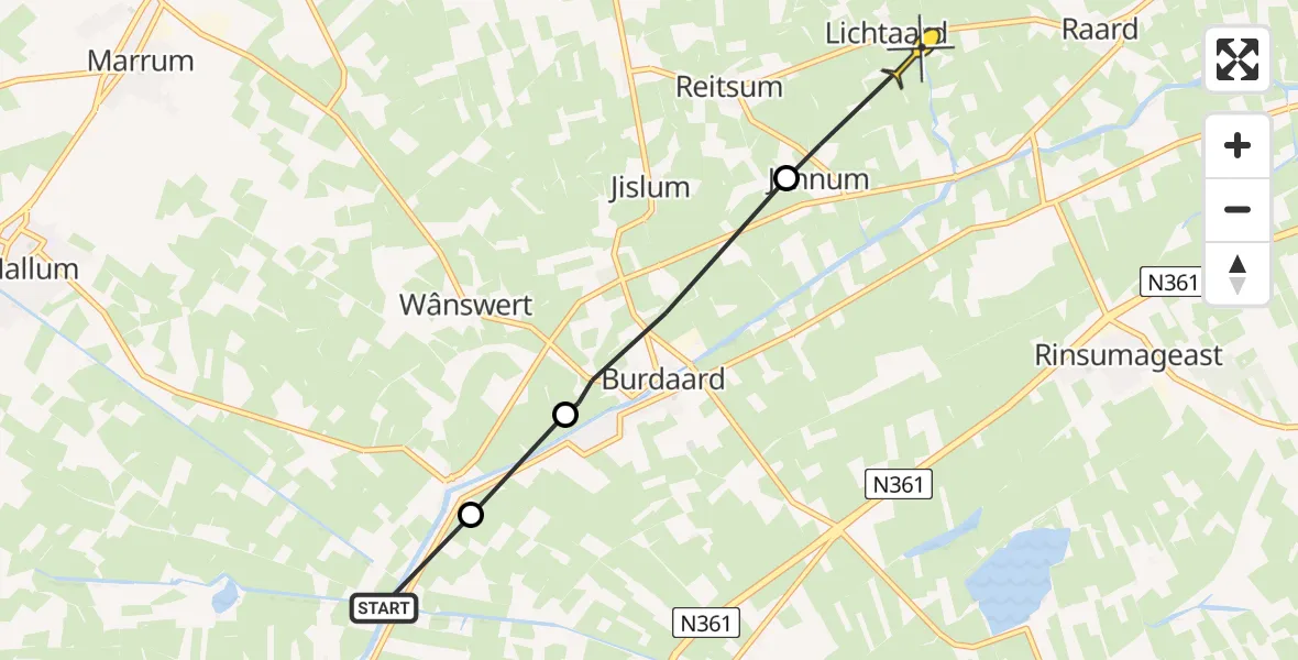 Routekaart van de vlucht: Ambulanceheli naar Lichtaard