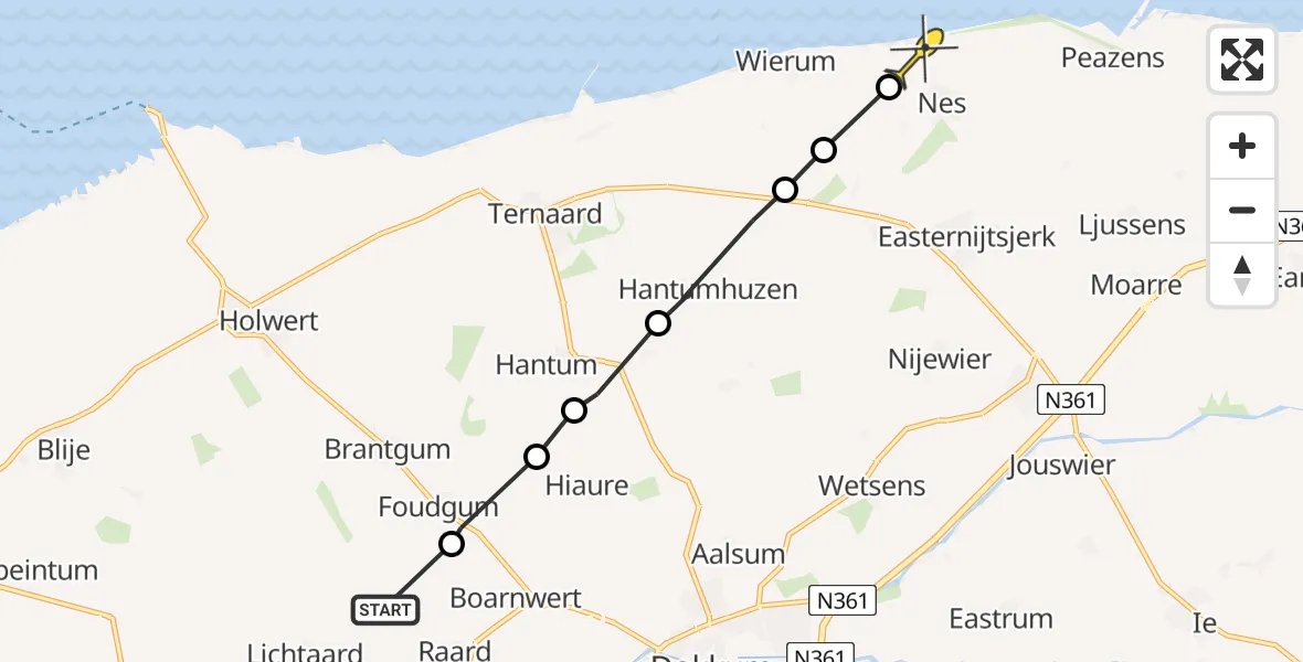 Routekaart van de vlucht: Ambulanceheli naar Nes