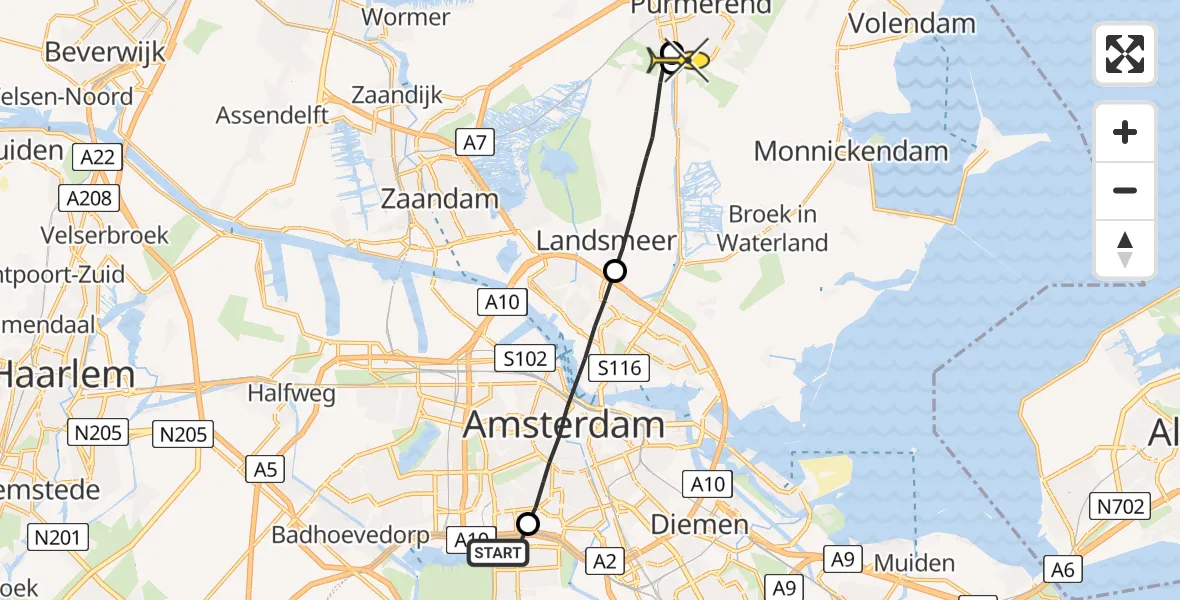 Routekaart van de vlucht: Lifeliner 1 naar Purmerend