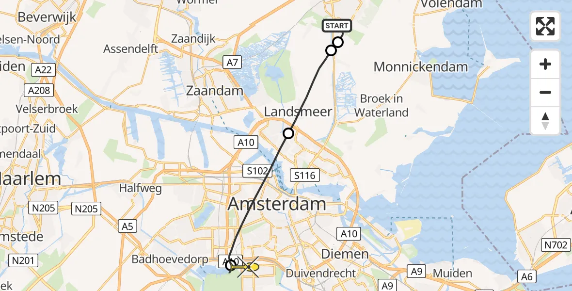 Routekaart van de vlucht: Lifeliner 1 naar VU Medisch Centrum Amsterdam