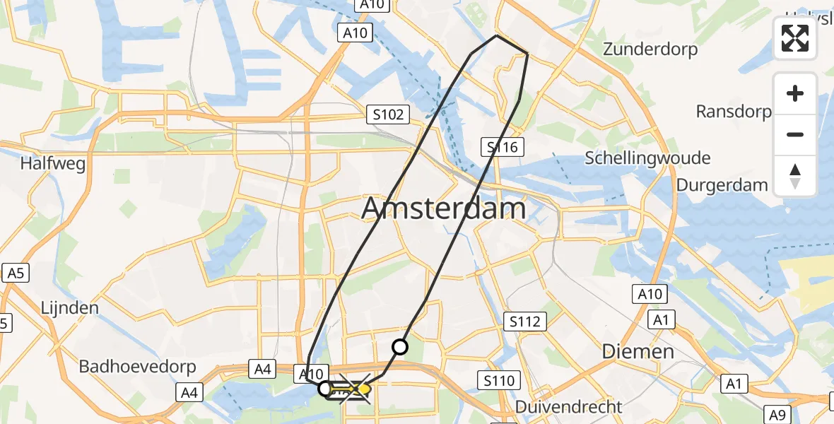 Routekaart van de vlucht: Lifeliner 1 naar VU Medisch Centrum Amsterdam