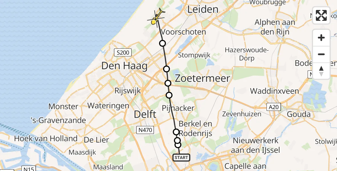 Routekaart van de vlucht: Lifeliner 2 naar Wassenaar