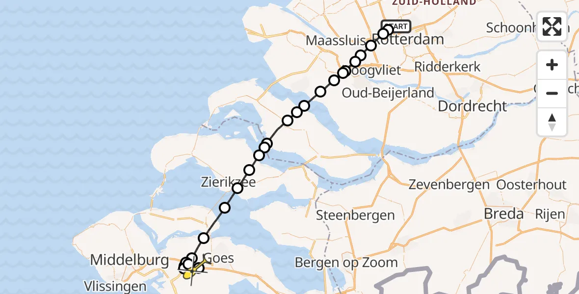 Routekaart van de vlucht: Lifeliner 2 naar 's-Heer Abtskerke