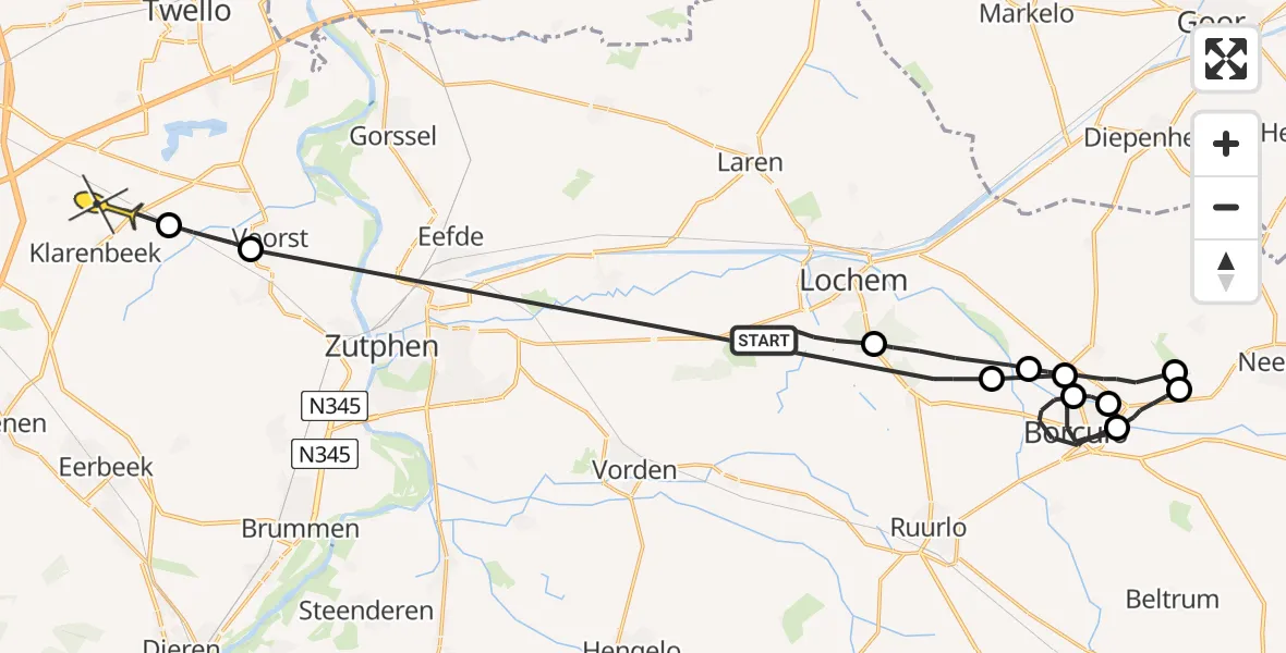 Routekaart van de vlucht: Politiehelikopter naar Klarenbeek