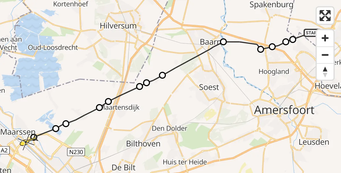 Routekaart van de vlucht: Politieheli naar Maarssen