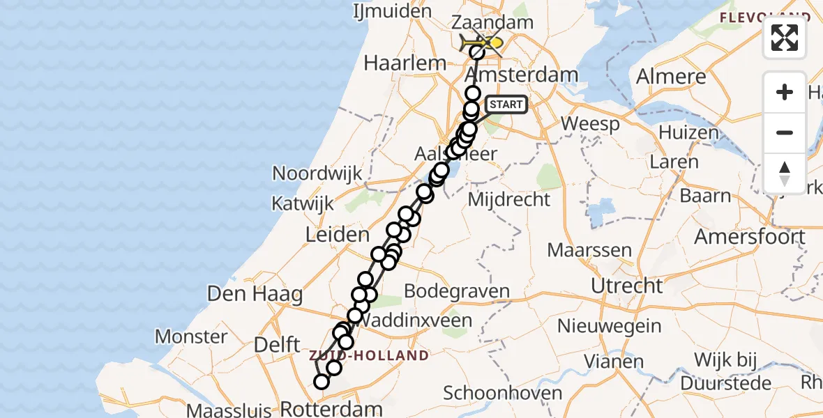 Routekaart van de vlucht: Lifeliner 1 naar Amsterdam Heliport