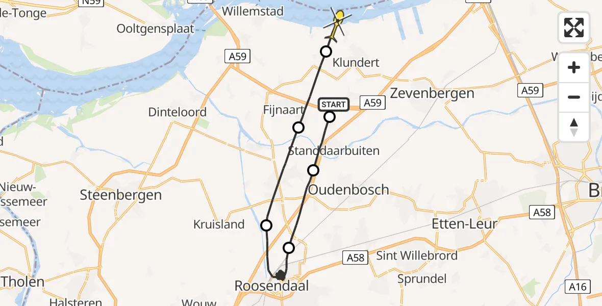 Routekaart van de vlucht: Politieheli naar Klundert