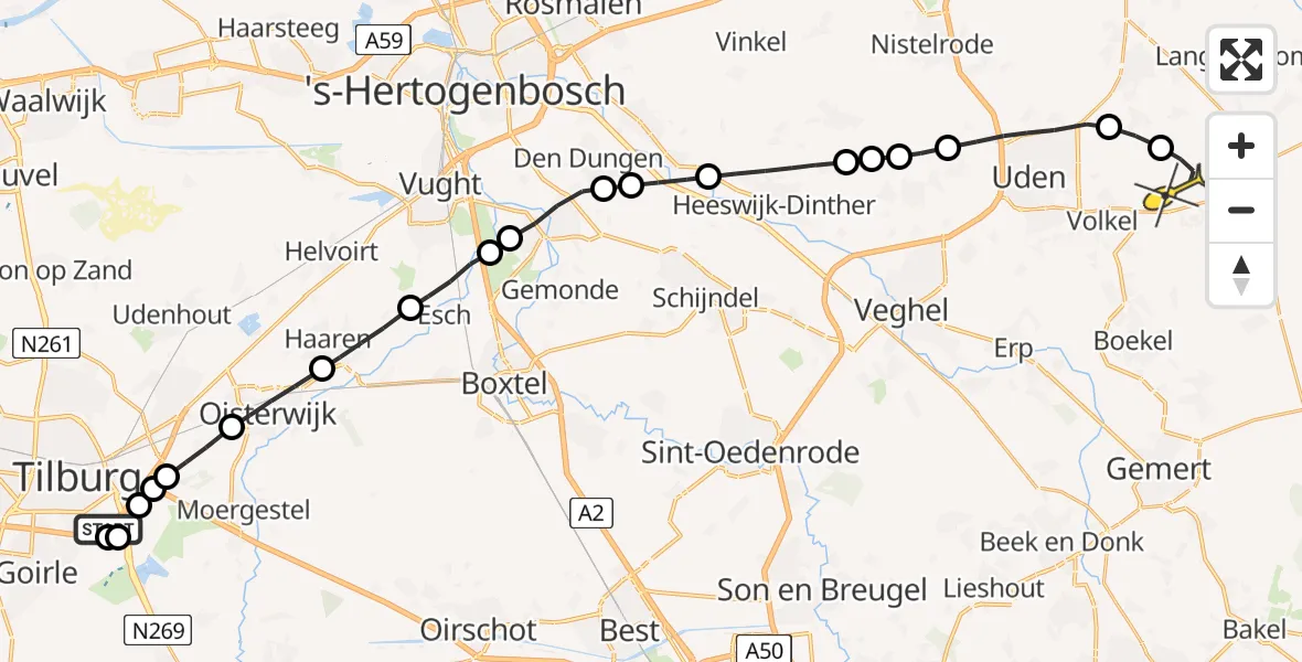 Routekaart van de vlucht: Lifeliner 3 naar Vliegbasis Volkel