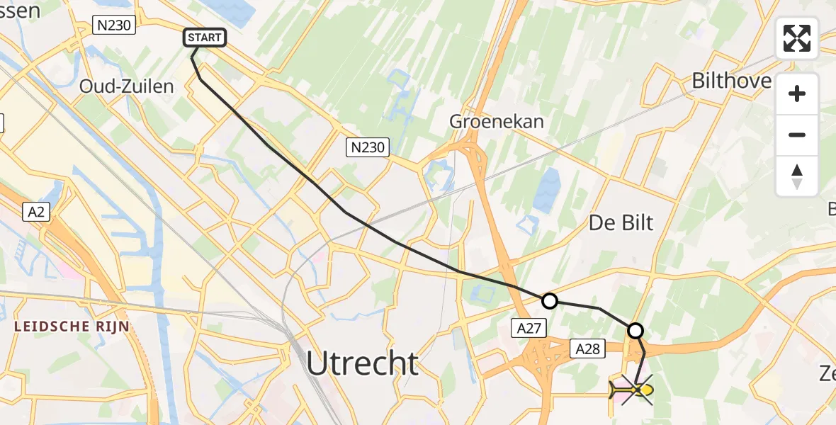 Routekaart van de vlucht: Lifeliner 1 naar Universitair Medisch Centrum Utrecht