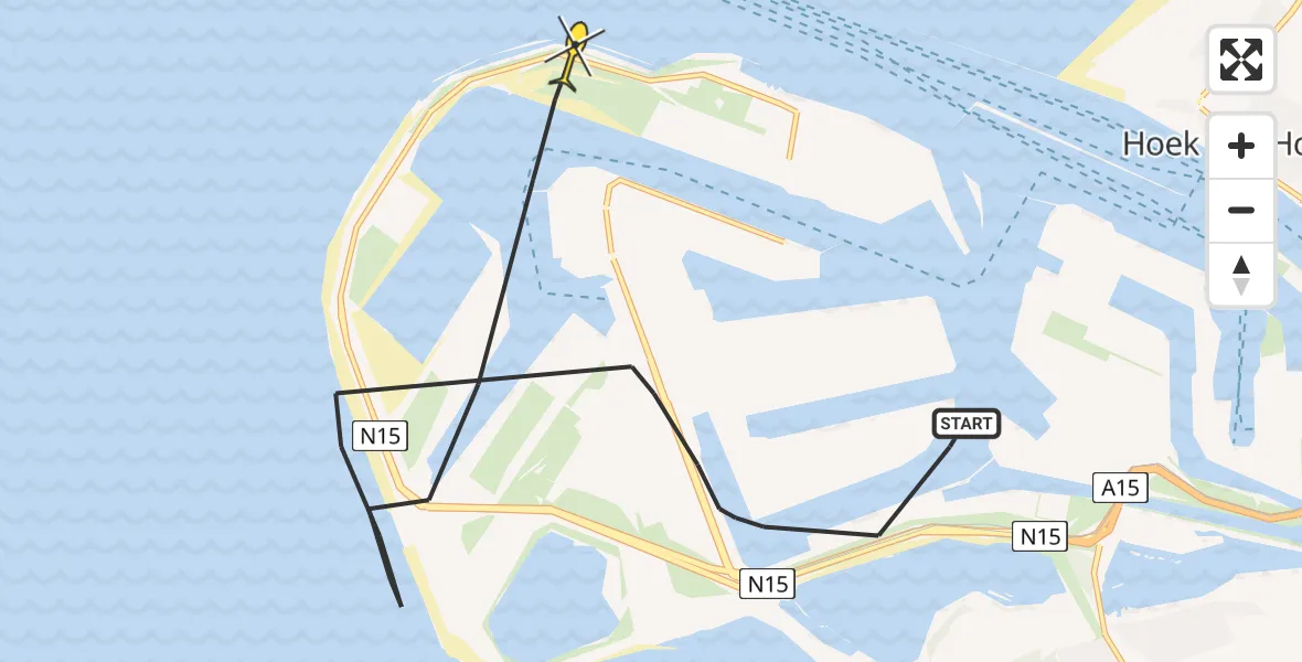 Routekaart van de vlucht: Politiehelikopter naar Maasvlakte