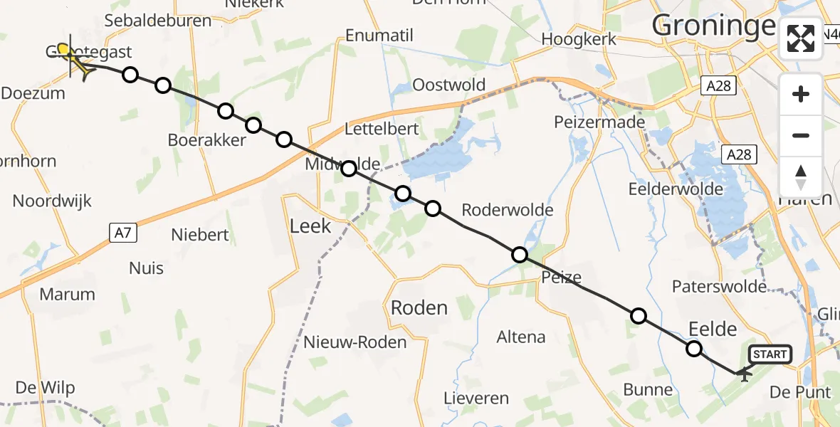 Routekaart van de vlucht: Lifeliner 4 naar Grootegast