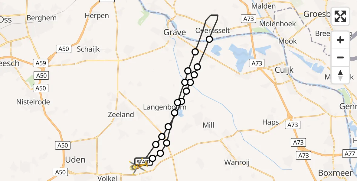 Vluchtroute Traumahelikopter Vliegbasis Volkel - Vliegbasis Volkel, 23 augustus 2022, 16:05