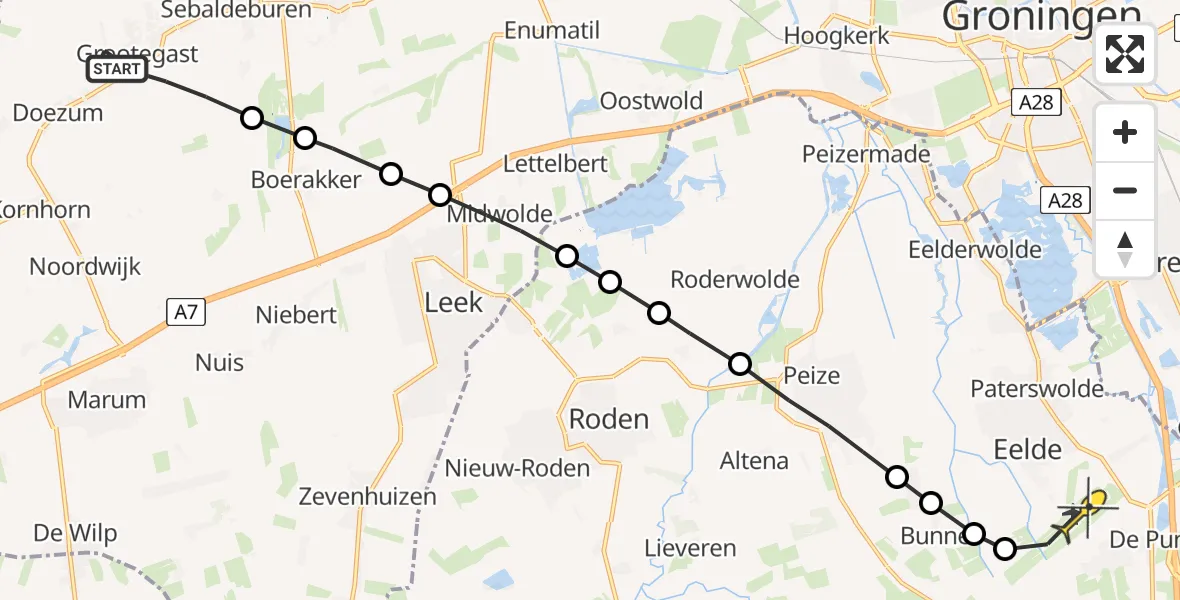 Routekaart van de vlucht: Lifeliner 4 naar Groningen Airport Eelde