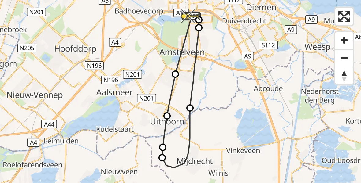 Routekaart van de vlucht: Lifeliner 1 naar VU Medisch Centrum Amsterdam