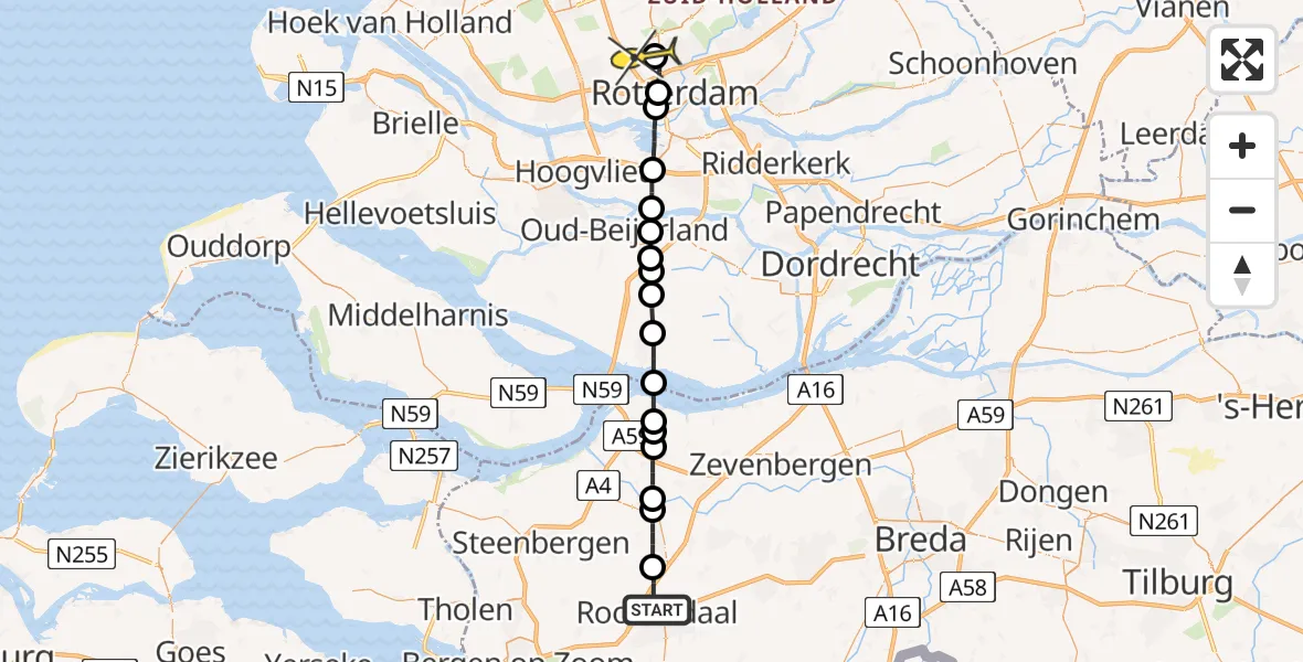 Routekaart van de vlucht: Lifeliner 2 naar Rotterdam The Hague Airport