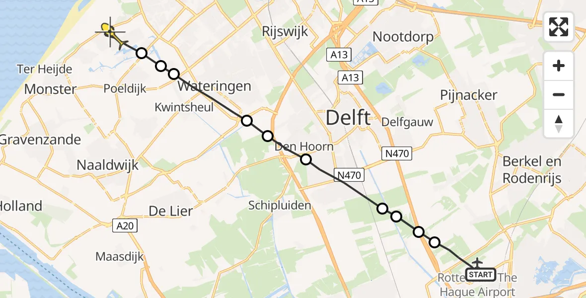 Routekaart van de vlucht: Lifeliner 2 naar Den Haag