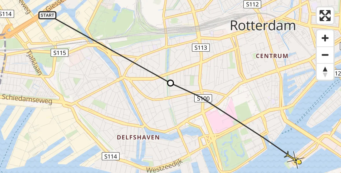 Vluchtroute Politiehelikopter van Rotterdam naar Rotterdam