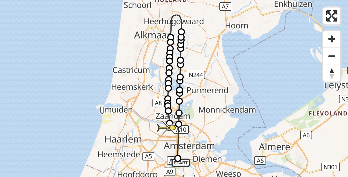 Routekaart van de vlucht: Lifeliner 1 naar Amsterdam Heliport