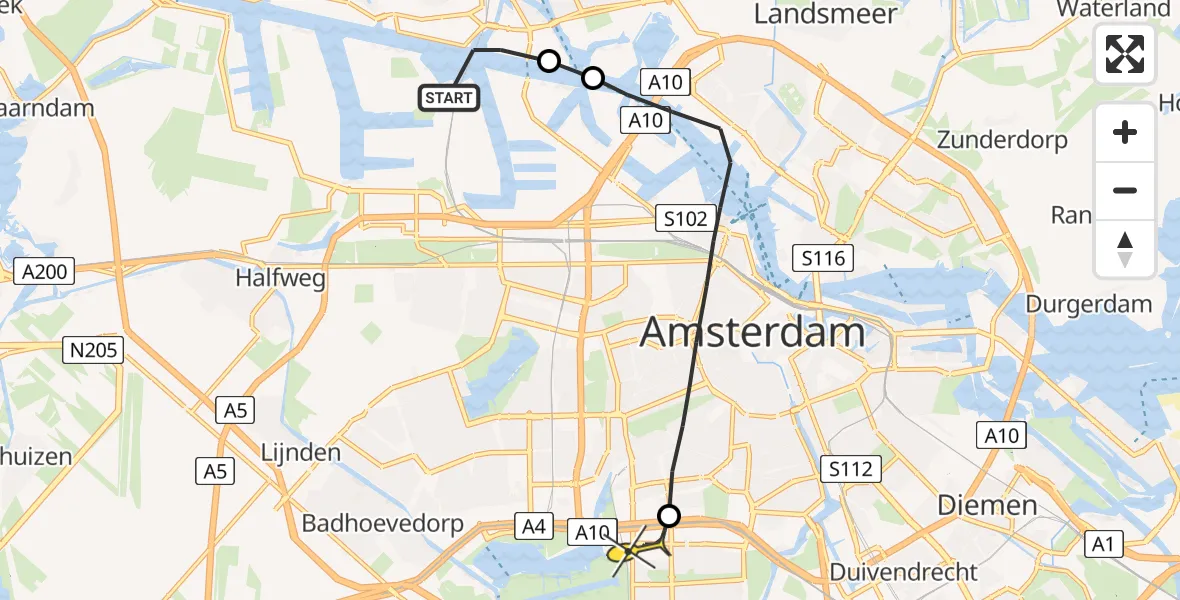 Routekaart van de vlucht: Lifeliner 1 naar VU Medisch Centrum Amsterdam