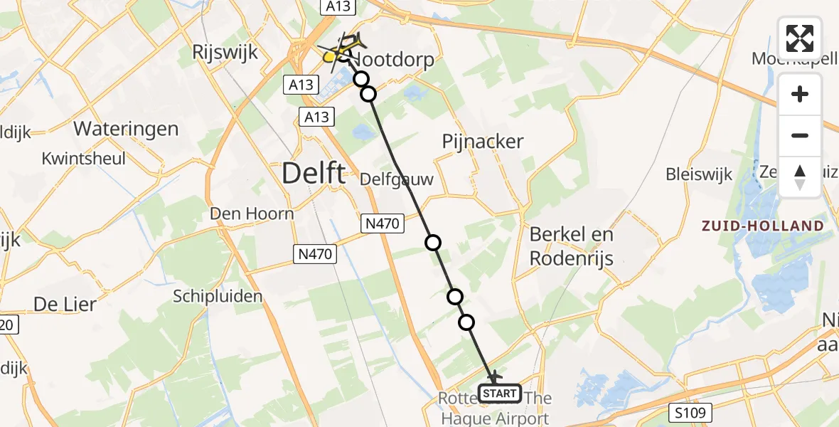 Routekaart van de vlucht: Lifeliner 2 naar Den Haag