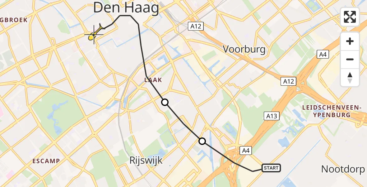 Routekaart van de vlucht: Lifeliner 2 naar Den Haag