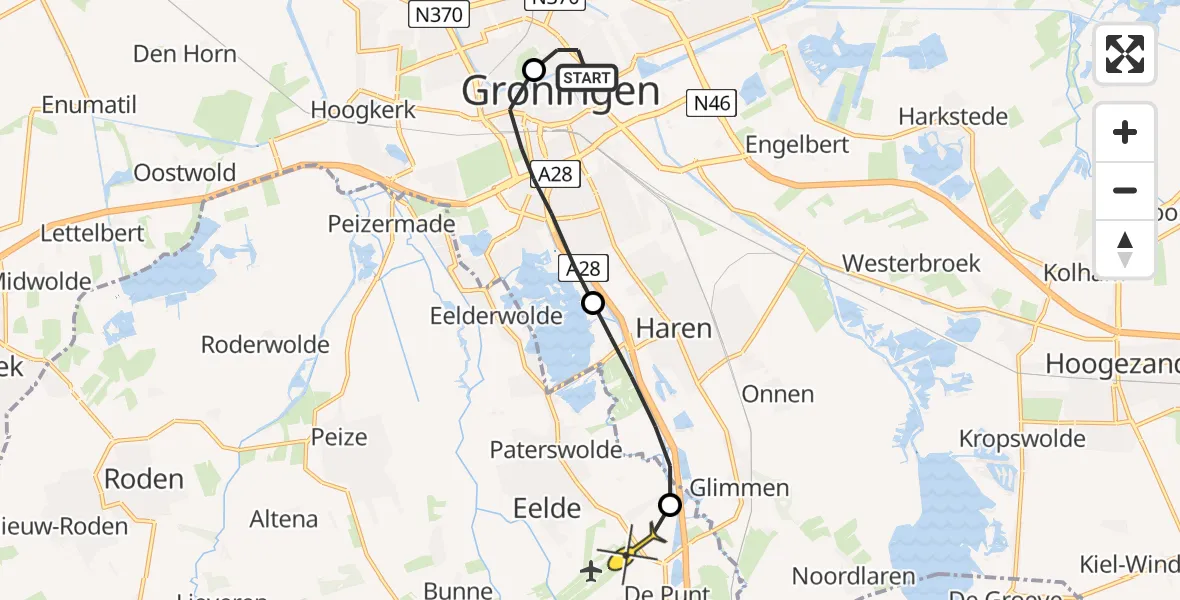 Routekaart van de vlucht: Lifeliner 4 naar Groningen Airport Eelde