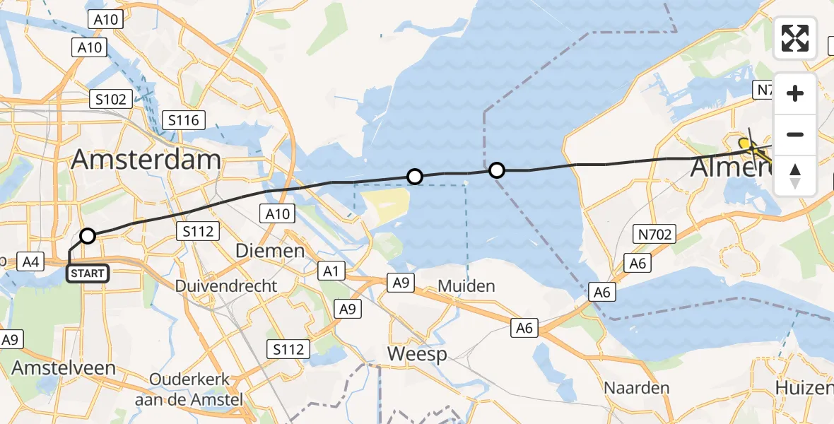 Routekaart van de vlucht: Lifeliner 1 naar Almere